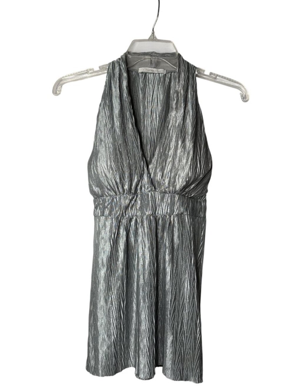 Charlotte Russe Babydoll Top S Crinkle Green Metallic Tie Back Fairy Coquette